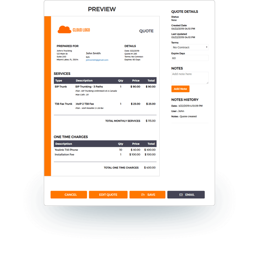 Prepared quote on white label voip platform