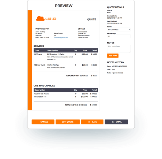 Prepared quote on white label voip platform